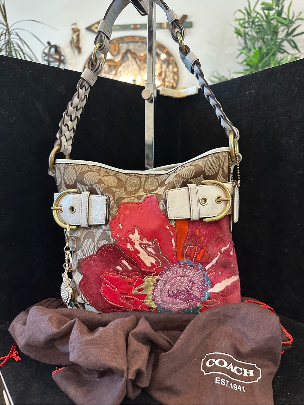 Coach #040 Limited Edition “Poppies for Peace”Floral Appliqué Shoulder Bag
